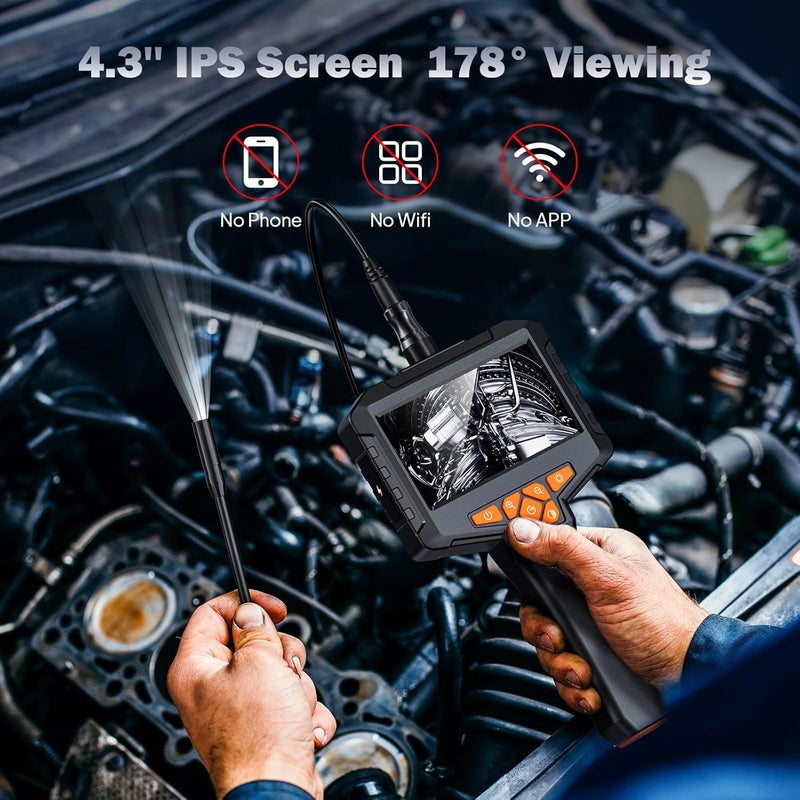 GinoCaco 16.4FT Endoscope with Light, 4.3'' HD 1080P Borescope Inspection Camera, 8 Adjust LED Lights, Semi-Rigid Cable, IP67 Waterproof Scope for HVAC Tool, Gadget Gift for Men - Image 3